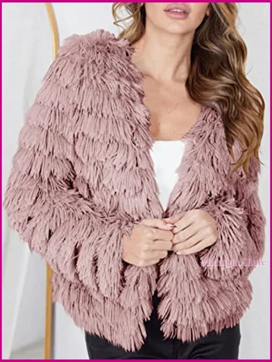 Faux Fur Cardigan Open Front Shaggy Jacket Coat Vintage Style - Picture 2 of 7